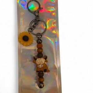 Sunflower & Highland Cow Keychain Card Holder - Yellow